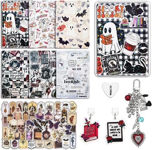 WOZEAH 6PCS Cardstock Inserts for Clear Case, 50PCS Stickers, Charm Chain & 2 Dust Plug Charms, 6.8"x4.8" E-Reader Decorating Accessories for Kindle Paper White 11th/12th Gen(Kit 4) in Saudi Arabia