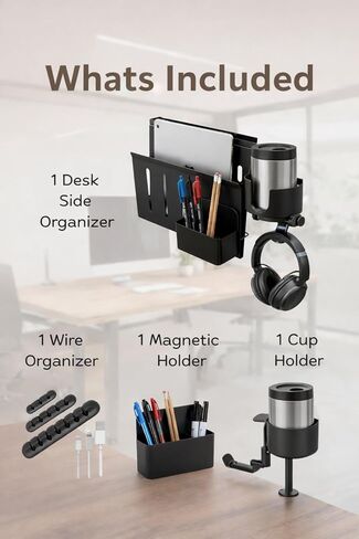 Desk Side Storage Organizer Clamp On – Side Desk Organizer Kit with Cup Holder, Magnetic Cable Organizer & Accessory Magnet, Hanging Desk Organizer for Home Office & Standing Desk in Kuwait