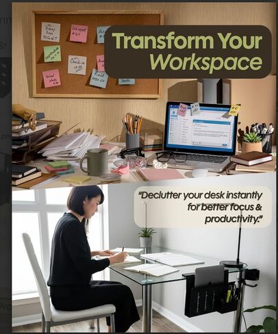 Desk Side Storage Organizer Clamp On – Side Desk Organizer Kit with Cup Holder, Magnetic Cable Organizer & Accessory Magnet, Hanging Desk Organizer for Home Office & Standing Desk in Kuwait