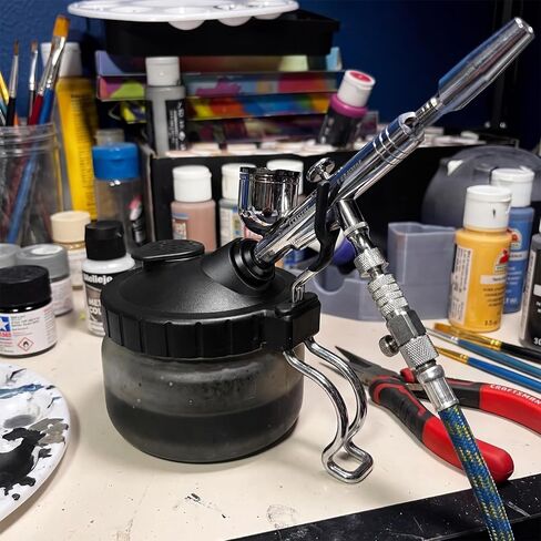 Sieral 8 Pcs Airbrush Spray Gun Cleaning Kit Double Sided Brush, Large General Brushes, Double Side Dental Pick, Glass Jar with Holder, 5 Needle, 5 Brushes, Wash Needle, 500ml Plastic Bottle in Kuwait