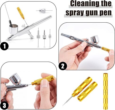 Sieral 8 Pcs Airbrush Spray Gun Cleaning Kit Double Sided Brush, Large General Brushes, Double Side Dental Pick, Glass Jar with Holder, 5 Needle, 5 Brushes, Wash Needle, 500ml Plastic Bottle in Kuwait