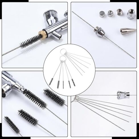 Sieral 8 Pcs Airbrush Spray Gun Cleaning Kit Double Sided Brush, Large General Brushes, Double Side Dental Pick, Glass Jar with Holder, 5 Needle, 5 Brushes, Wash Needle, 500ml Plastic Bottle in Kuwait