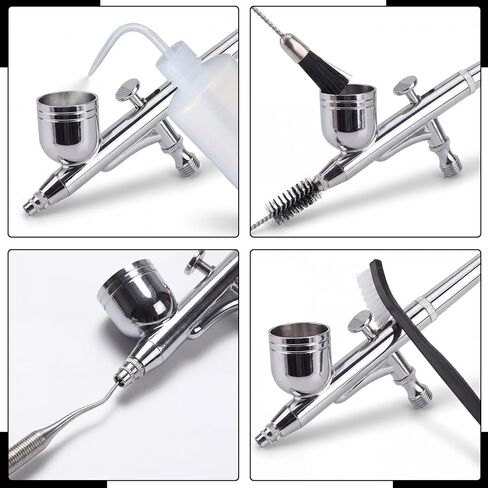 Sieral 8 Pcs Airbrush Spray Gun Cleaning Kit Double Sided Brush, Large General Brushes, Double Side Dental Pick, Glass Jar with Holder, 5 Needle, 5 Brushes, Wash Needle, 500ml Plastic Bottle in Kuwait