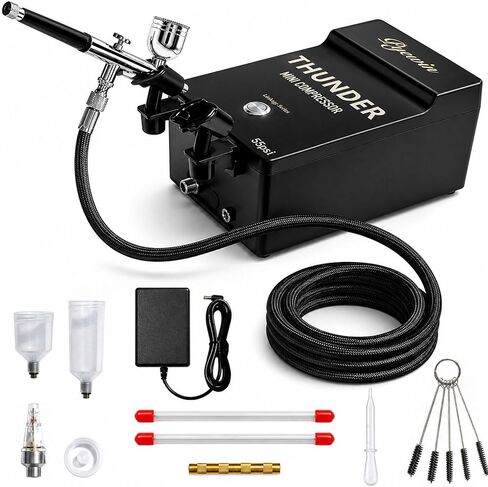 Airbrush Kit with Air Compressor, 55 PSI High Pressure Plug-In System for Miniature Model Painting, 40dB Quiet Motor with 1.8m Hose, Dual Action Air Brush Painting Set (No Battery) in Kuwait