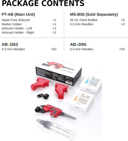 Wash Free Airbrush Kit, No Clean Airbrush Gun with 100 Disposable Nozzles, 0.3mm & 0.5mm, Marker Rack and 3 Paint Bottles, Air Brush Spray Gun for Model Painting, Hobby DIY Crafts in Kuwait