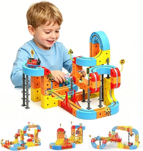 klick Rail Electric Train Set for Kids Ages 4-8, 122 PCS Magnetic 3D Flexible Race Track with Gravity-Defying 360° Loops, Motorized STEM Building Toy Gift for Boys Girls in Kuwait