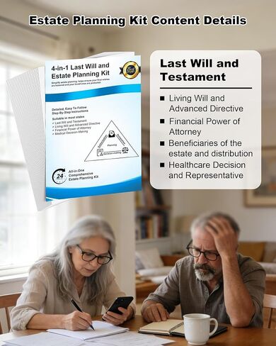 Estate Kit, Complete 4-in-1 Estate Planning Kit, Includes Last Will & Testament, Durable Power of Attorney, Advance Medical Directive and Living Will Forms, Step By Step Instructions Will Kit in Kuwait