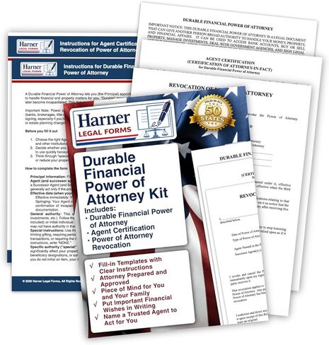 Durable Financial Power of Attorney Kit with Agent Certification and Revocation Forms, Fill-in-the-Blank POA Documents in Kuwait