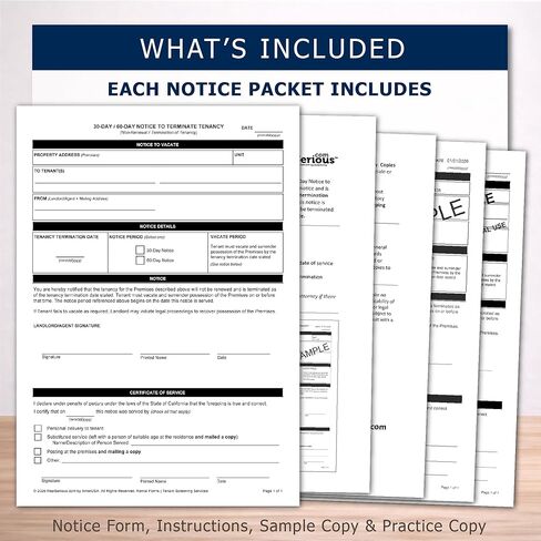 California 30-Day / 60-Day Notice to Terminate Tenancy | Landlord Form to End Rental Agreement with Instructions & Service Certificate in Kuwait