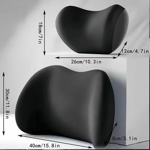 Car Headrest & Lumbar Support Cushion - Ergonomic Car Headrest and Lumbar Support Cushion - Car Lumbar Support Pillow and Car Neck Pillow Kit for Office Chair/Truck/Wheelchair (Black) in Kuwait