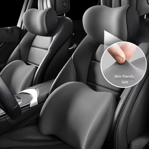 Car Headrest & Lumbar Support Cushion - Ergonomic Car Headrest and Lumbar Support Cushion - Car Lumbar Support Pillow and Car Neck Pillow Kit for Office Chair/Truck/Wheelchair (Black) in Kuwait