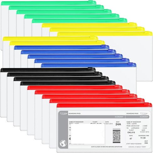Frienda 100 Pieces Clear Pencil Case Zipper Envelope Bulk with Label Pocket Blank Cards 9.2 x 4.7 Inches Clear Plastic Envelopes with Zippered, A6 Pencil Bags for Cash, Office Supplies (Colorful) in Kuwait