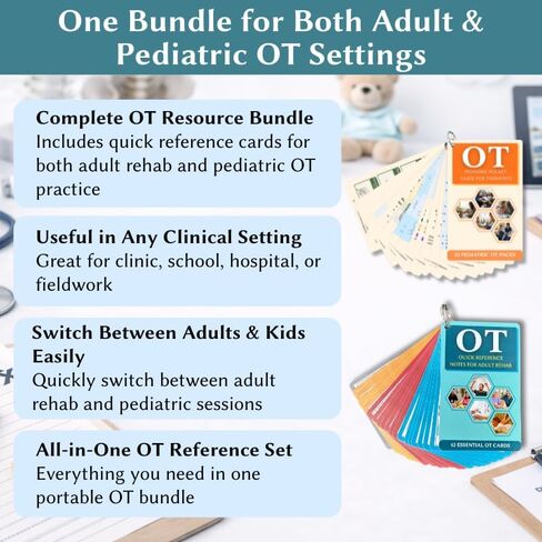 Occupational Therapy Tools Bundle - Adult &Pediatric OT Quick Reference Cards, 74-Page Essential Pocket Guides for Fieldwork, Therapist Must Haves & Gifts for Occupational Therapist in Kuwait