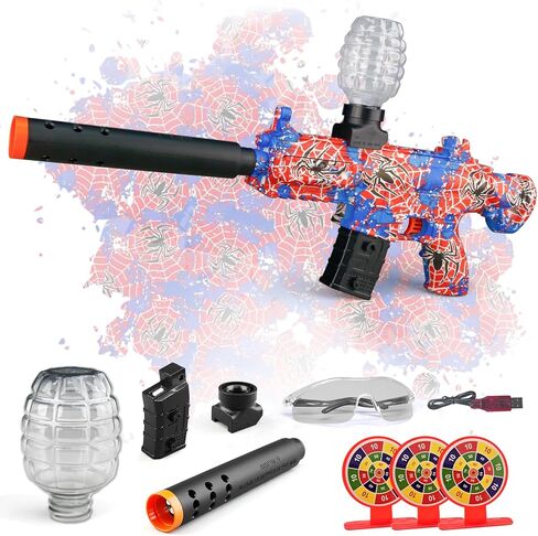 Gel Splat Blaster Toys Electric Automatic 90Ft, Goggles, Target & Rechargeable Batteries Spider Style Age 14+ in Kuwait