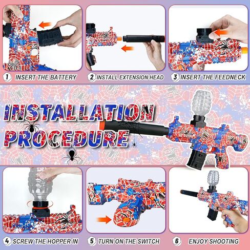 Gel Splat Blaster Toys Electric Automatic 90Ft, Goggles, Target & Rechargeable Batteries Spider Style Age 14+ in Kuwait