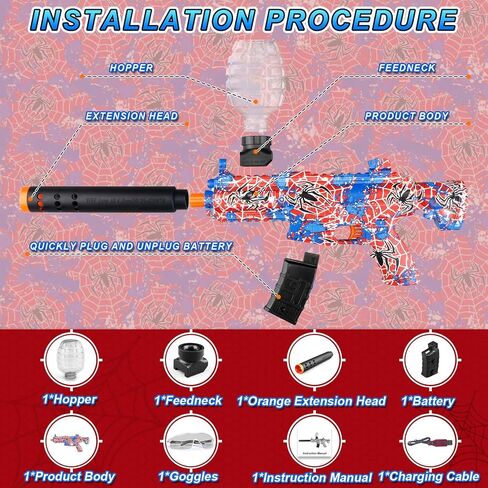 Gel Splat Blaster Toys Electric Automatic 90Ft, Goggles, Target & Rechargeable Batteries Spider Style Age 14+ in Kuwait
