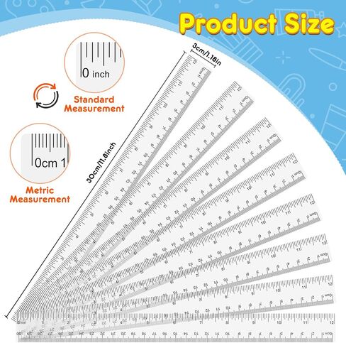 32 Pack Clear Plastic Ruler 12 Inch, Rulers Bulk for Classroom, Transparent Ruler with Centimeters and Inches, Kids Metric Ruler for School, Ideal Back to School Office Home Supplies in Kuwait