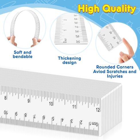 32 Pack Clear Plastic Ruler 12 Inch, Rulers Bulk for Classroom, Transparent Ruler with Centimeters and Inches, Kids Metric Ruler for School, Ideal Back to School Office Home Supplies in Kuwait