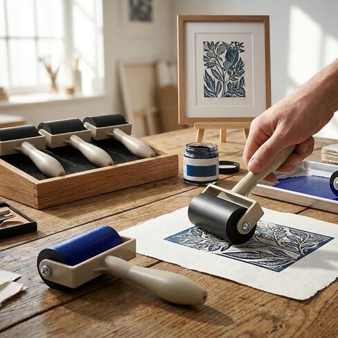 QWORK Rubber Brayer Rollers 1.4 Inch, 6 Pack for Printmaking and Crafts Non Slip Handle for Ink Painting Gluing DIY Art Stamping and Wallpaper Application in Kuwait