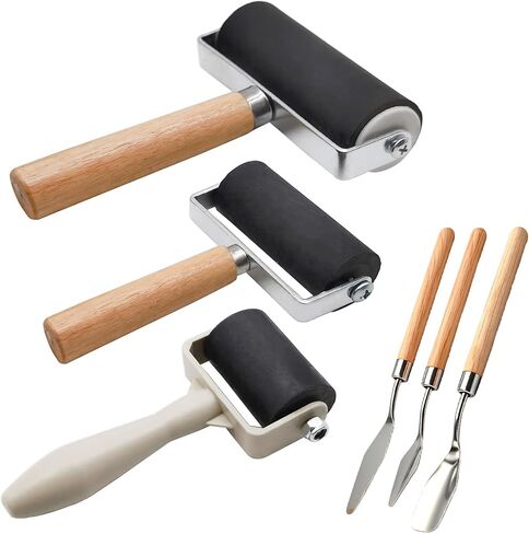 6 Pack Rubber Brayer Roller,3 Scrapers for Printmaking Wallpaper,1.4/2.4/4 Inch Hard Rubber Brayer Rollers,Art Craft Roller for Printmaking,Ink,Wallpapers Stamping Gluing JZCHBL in Kuwait