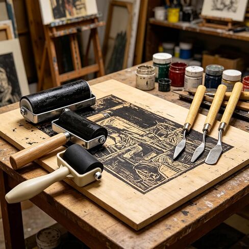 6 Pack Rubber Brayer Roller,3 Scrapers for Printmaking Wallpaper,1.4/2.4/4 Inch Hard Rubber Brayer Rollers,Art Craft Roller for Printmaking,Ink,Wallpapers Stamping Gluing JZCHBL in Kuwait