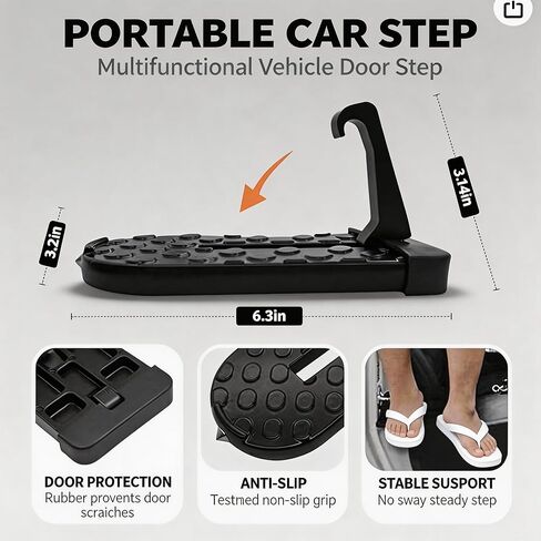 2 Pack Car Door Step, Heavy Duty Aluminum Roof Rack Latch Hook with 400lb Capacity, Anti-Slip Foldable Foot Pedal for Easy Roof Access on SUV and Truck in Kuwait