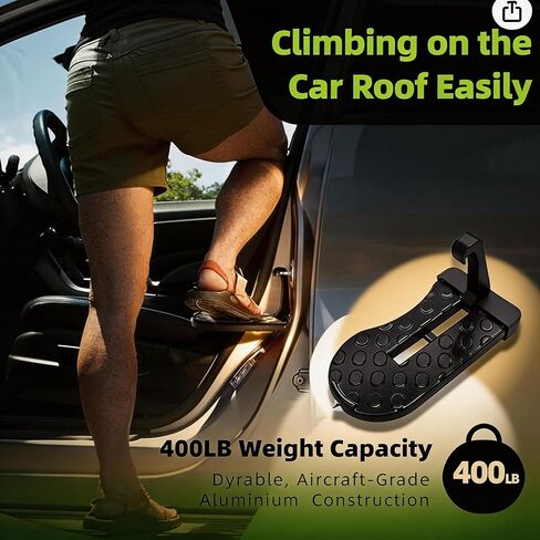 2 Pack Car Door Step, Heavy Duty Aluminum Roof Rack Latch Hook with 400lb Capacity, Anti-Slip Foldable Foot Pedal for Easy Roof Access on SUV and Truck in Kuwait