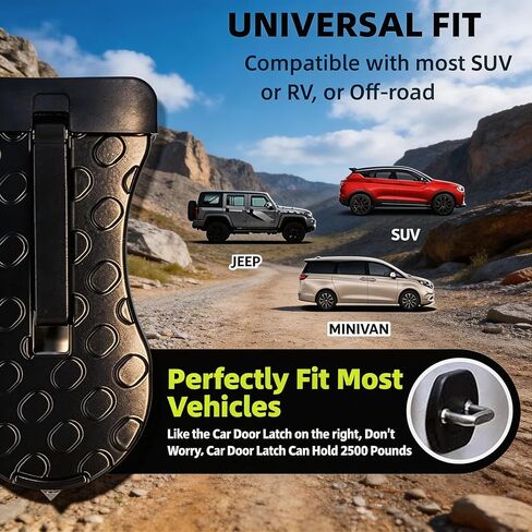 2 Pack Car Door Step, Heavy Duty Aluminum Roof Rack Latch Hook with 400lb Capacity, Anti-Slip Foldable Foot Pedal for Easy Roof Access on SUV and Truck in Kuwait