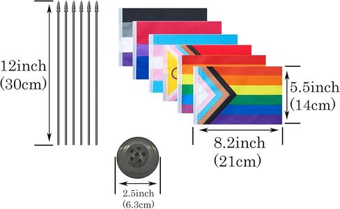 Rainbow Pride Deluxe Desk Flag Set -6 Branch Miniature Gay LGBT Flag Desk Set Table Black Base and Spear Top-Desktop Decorations in Kuwait
