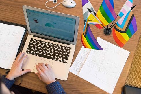 Rainbow Pride Deluxe Desk Flag Set -6 Branch Miniature Gay LGBT Flag Desk Set Table Black Base and Spear Top-Desktop Decorations in Kuwait