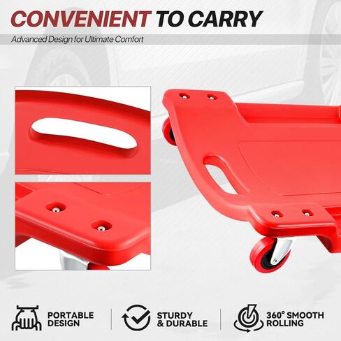 Mechanic Creeper 36 Inch, Low Profile Under Car Rolling Creeper with Padded Headrest and Tool Trays, 300 LBS Capacity, Ergonomic Body Design, Red in Kuwait