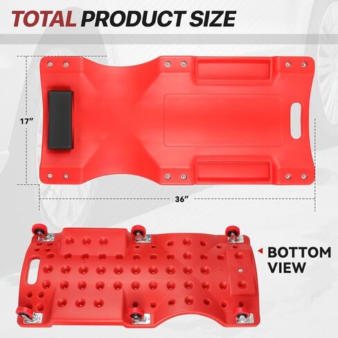 Mechanic Creeper 36 Inch, Low Profile Under Car Rolling Creeper with Padded Headrest and Tool Trays, 300 LBS Capacity, Ergonomic Body Design, Red in Kuwait