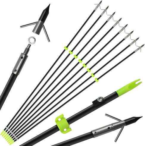 2/8Pack 34 Inches Bowfishing Arrows 8mm Fiberglass Fishing Arrow with Removeable Tips and Safety Slides for Archery Bow Fishing in Saudi Arabia