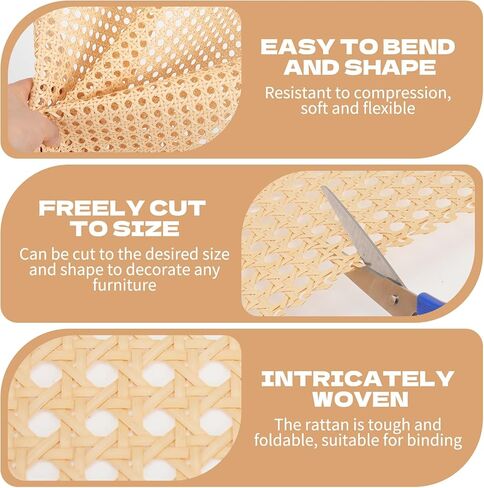 14" x 6.56ft Cane Webbing Rattan Webbing Roll and 1/5" x 16.4ft Groove Chair Caning, Rattan Repair Material Kit for Chair, Cabinet, Basket, Home Caning Furniture Repair Supplies in Kuwait