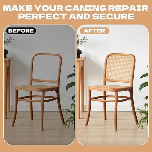 14" x 6.56ft Cane Webbing Rattan Webbing Roll and 1/5" x 16.4ft Groove Chair Caning, Rattan Repair Material Kit for Chair, Cabinet, Basket, Home Caning Furniture Repair Supplies in Kuwait