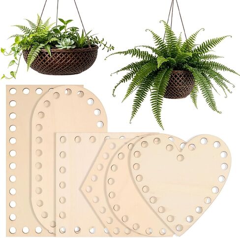 6PCS Wooden Basket Bottom, Crochet Basket Base & Basket Weaving Wooden Bases for Crochet Baskets - Round/Oval/Square/Heart Basket Bottoms for Crochet Base for DIY Craft Weaving in Kuwait
