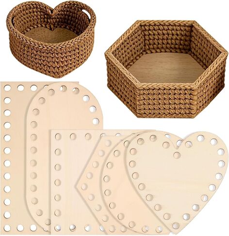 6PCS Wooden Basket Bottom, Crochet Basket Base & Basket Weaving Wooden Bases for Crochet Baskets - Round/Oval/Square/Heart Basket Bottoms for Crochet Base for DIY Craft Weaving in Kuwait