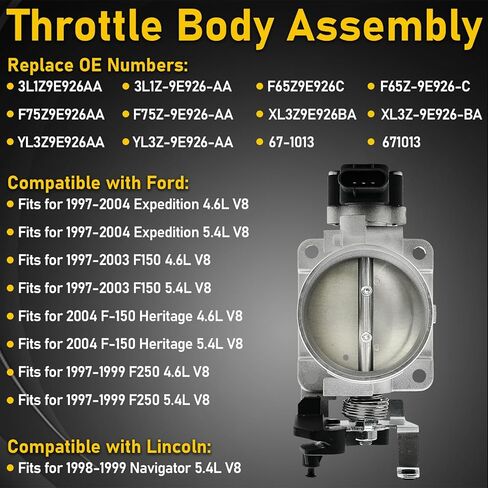 4.6L Throttle Body Fit for Ford Expedition 1997-2004, F150 1997-2003, F-150 Heritage 2004, F250 1997-1999, for Lincoln Navigator 1998-1999 V8 5.4L Replace 3L1Z9E926AA F65Z9E926C F75Z9E926AA 67-1013 in Kuwait