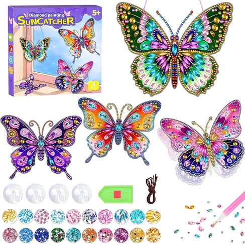 مجموعة ZhengYuFa Diamond Art Kit للفنون والحرف اليدوية للأطفال الذين تتراوح أعمارهم بين 8-12 عامًا، فن الفراشة الماسية، هدايا فتاة تبلغ من العمر 6/7/8/9/10 سنوات، مجموعة فراشات فنية جوهرة مع معلقات النوافذ وغرفة النوم والخزائن in Kuwait