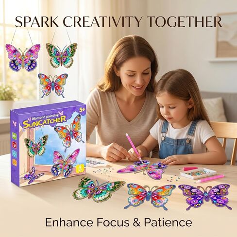 مجموعة ZhengYuFa Diamond Art Kit للفنون والحرف اليدوية للأطفال الذين تتراوح أعمارهم بين 8-12 عامًا، فن الفراشة الماسية، هدايا فتاة تبلغ من العمر 6/7/8/9/10 سنوات، مجموعة فراشات فنية جوهرة مع معلقات النوافذ وغرفة النوم والخزائن in Kuwait