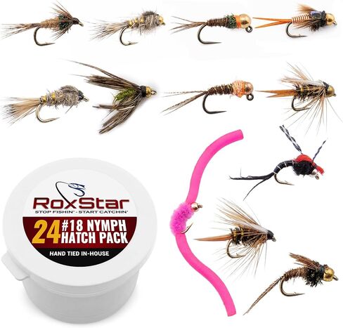 RoxStar Fly Shop Nymph Fly Hatch Pack | 14 Premium Flies + 1 Year Membership to Trout Unlimited & RoxStar Club | Proven Fishing Flies | Tied in House - Never Outsourced in Saudi Arabia