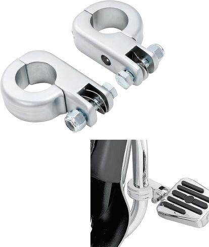 SLMOTO دراجة نارية من الكروم الساتان العالمي 1-1/4 بوصة واقي المحرك Footpeg Mount P المشبك مناسب لـ Harley Touring Sportster Softail Dyna 32mm Crash Bar Chrome in Kuwait