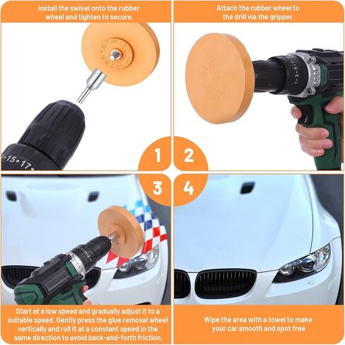 4 Pcs Eraser Wheel for Drill, Rubber Wheel Tool Kit with Drill Adapter Adhesive Drills Removes Car Stripes Vinyl Tapes Decal Remover Eraser Wheels for Cars Motorcycles Stickers Labels in Kuwait