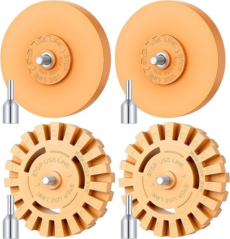 4 Pcs Eraser Wheel for Drill, Rubber Wheel Tool Kit with Drill Adapter Adhesive Drills Removes Car Stripes Vinyl Tapes Decal Remover Eraser Wheels for Cars Motorcycles Stickers Labels in Kuwait