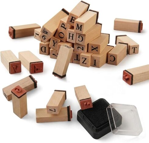 36 Pcs Letter Stamps, Wooden Rubber Stamps for Crafting Scrapbooking, Plastic Box Multipurpose Number Alphabet Letter Wood Rubber Stamp (B Style) in Kuwait