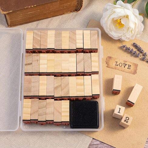 36 Pcs Letter Stamps, Wooden Rubber Stamps for Crafting Scrapbooking, Plastic Box Multipurpose Number Alphabet Letter Wood Rubber Stamp (B Style) in Kuwait