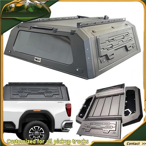 6.6ft Decor Pickup Truck Topper Compatible with GMC Sierra 1500 2019 2020 2021 2022 2023 2024 Hardtop Canopy – Lockable No-Drill Bed Cap with Interior Light, Camper Shell & Tonneau Cover Alternative in Kuwait