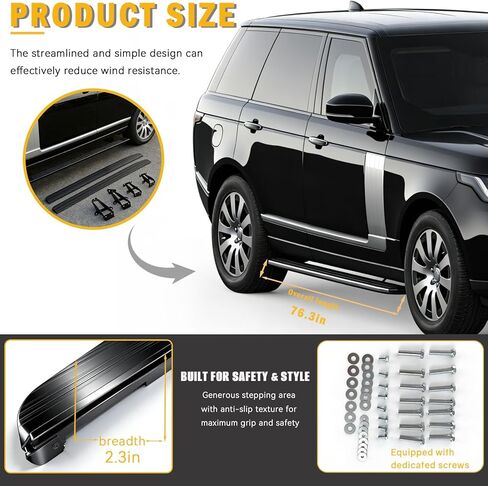 Running Boards for 2013-2021 Range Rover SWB L405 & 2014-2022 Range Rover Sport L494 Fixed Pedals Side Step Nerf Bars in Kuwait