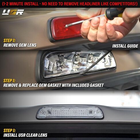USR UNIQUE STYLE RACING 95-04 RZN140/RZN150 ضوء الفرامل الثالث - مصابيح مركزية خلفية علوية مع حشية - متوافق مع 1995-2004 Toyota Tacoma PickUp - 2WD / 4WD (عدسة واضحة متجمدة مع ختم الطقس) in Kuwait