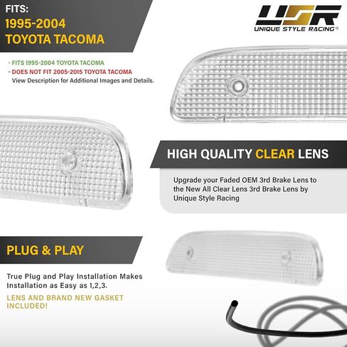 USR UNIQUE STYLE RACING 95-04 RZN140/RZN150 ضوء الفرامل الثالث - مصابيح مركزية خلفية علوية مع حشية - متوافق مع 1995-2004 Toyota Tacoma PickUp - 2WD / 4WD (عدسة واضحة متجمدة مع ختم الطقس) in Kuwait